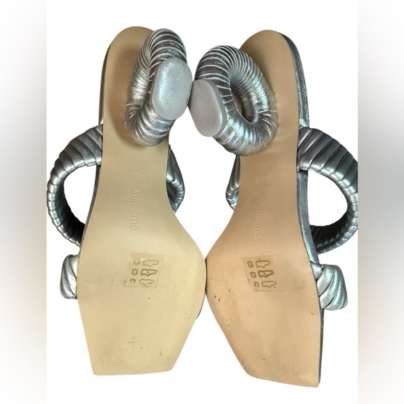Cult Gaia Valence 75MM Metallic Leather Sandals in Silver Size 7.5 - Picture 9 of 13